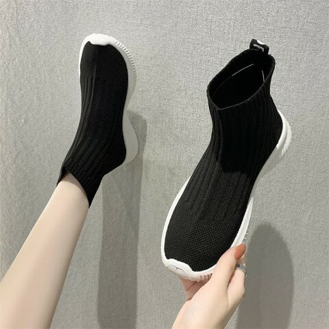 ニットソックスブーツ カジュアル スポーツ ストレッチ スリム 【大きいサイズ レディース 雪道 サイド..