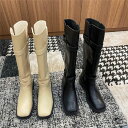 レトロ ブーツ スクエアトゥ 太いヒール【大きいサイズ レディース 雪道 サイドゴア ヒール ロング 美脚 エンジニアブーツ ブーティ 夏秋 boots】