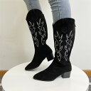 ロングブーツ 欧米 レトロ 刺繍 先のとがった 太いヒール V口 オシャレ 【大きいサイズ レディース 雪道 サイドゴア ヒール ロング 美脚 エンジニアブーツ...