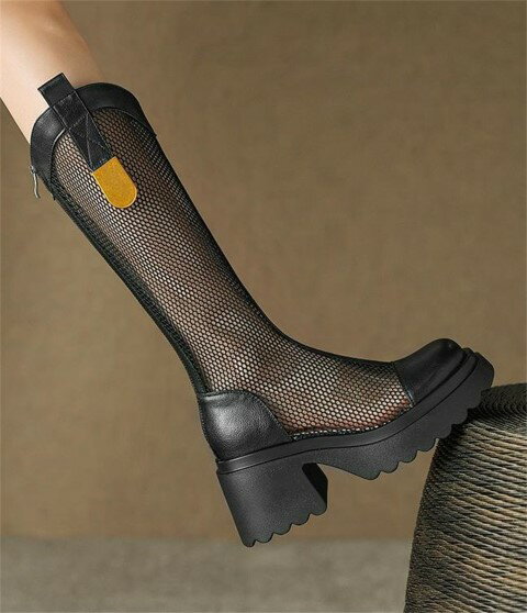 ロングブーツ薄手厚底長靴ソフトスキ...