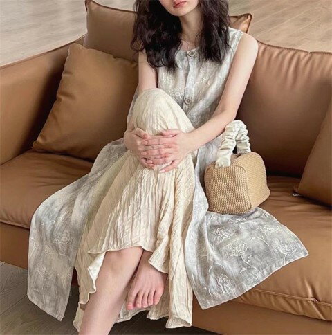 ロングワンピース ノースリーブワンピース 袖なし ジャンパースカート シンプル カジュアル お出かけ レディース【大きいサイズ レディース 春夏 結婚式 きれいめ タイト フォーマル 大人 上品 チュニック one-piece】