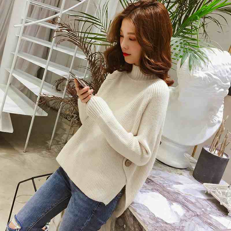 リブニット トップス ハイネック ニット セーター レディース スリット プルオーバー【大きいサイズ レディース 平干し ニット ニットセーター vネック ドルマン カーディガン knit sweater】のサムネイル