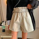 レザー ショートパンツ レディース ワイドパンツ ハイウエスト ベルト付き 美脚パンツ【大きいサイズ レディース 春夏 下着 ボトムス ストレート スキニー ショーツ pants】(4)