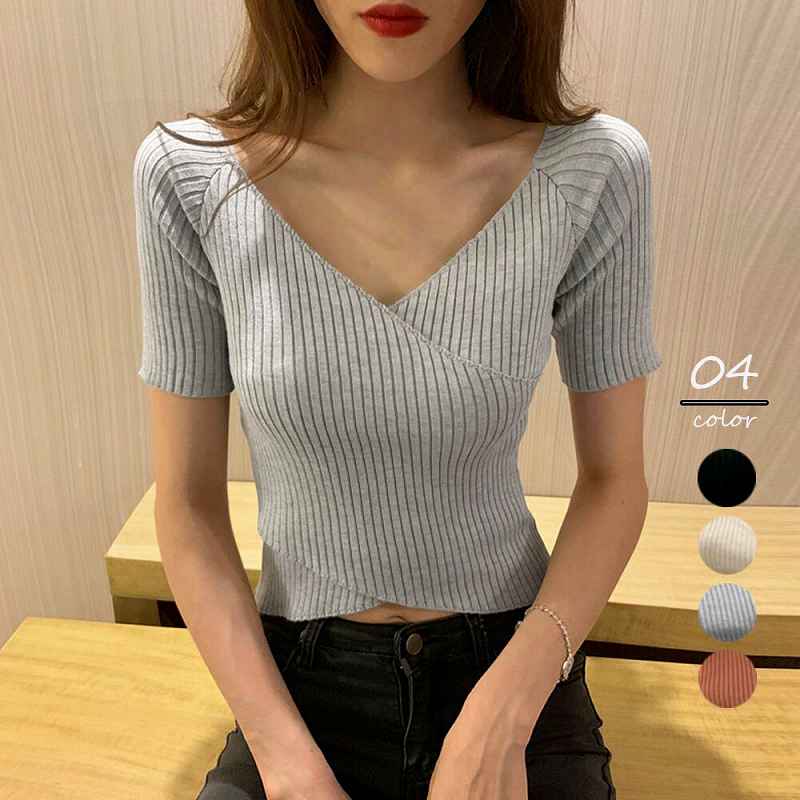 ニットトップスレディース鎖骨見せク...