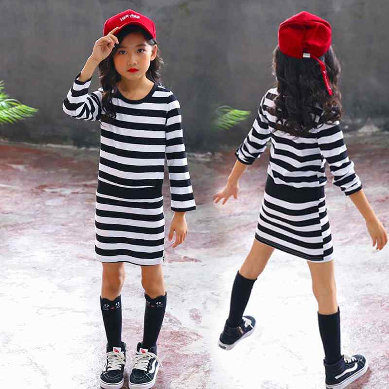 キッズ ボーダーワンピース 女の子 おしゃれ ドッキング 長袖 子供ドレス カジュアル【子供服 キッズ K..