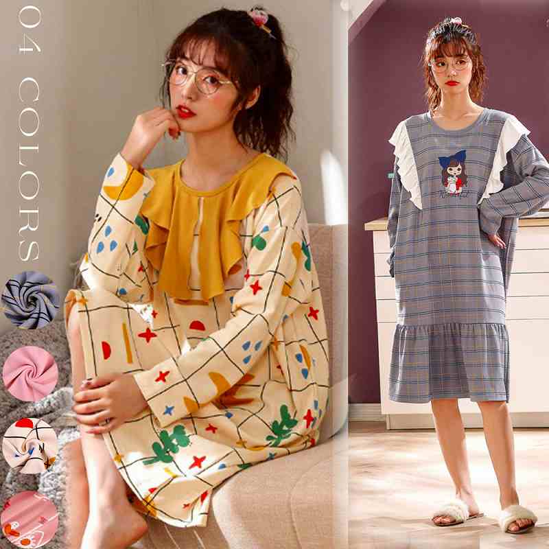 ワンピースパジャマ レディース ゆったり ルームウェア お洒落 ロング丈ワンピ 長袖寝間着【大きいサイズ レディース 秋冬 結婚式 きれいめ タイト フォーマル 大人 上品 チュニック one-piece】