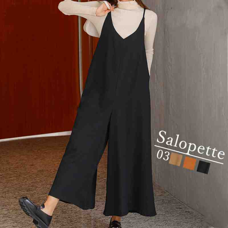サロペットパンツ オールインワン 無地【大きいサイズ レディース 秋冬 下着 ボトムス ストレート スキニー ショーツ pants】