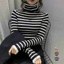 ボーダー柄ニットトップス タートルネック【大きいサイズ レディース 春夏 セール きれいめ 可愛い かわいい チュニック tops】