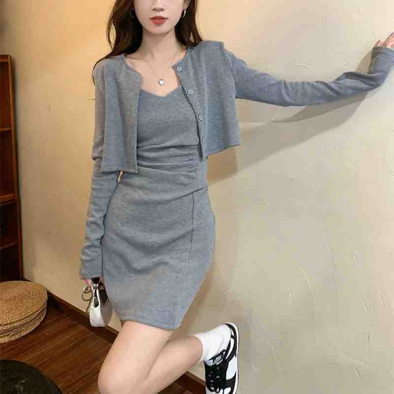 キャミワンピース カーディガン セット【大きいサイズ レディース 夏秋 結婚式 きれいめ タイト フォーマル 大人 上品 チュニック one-piece】のサムネイル