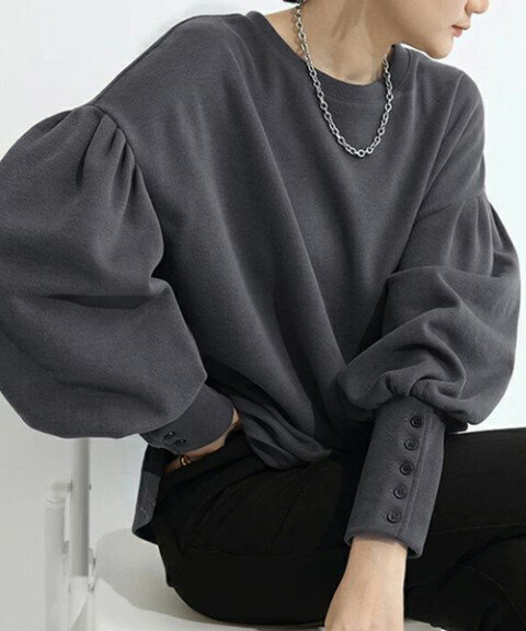 ボリューム袖 スウェット トップス 長袖 カジュアル シンプル かわいい 【大きいサイズ レディース 平..