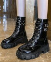 厚底ショートブーツ 黒ストームブーツ美脚【大きいサイズ レディース 雪道 サイドゴア ヒール ロング 美脚 エンジニアブーツ ブーティ 夏秋 boots】
