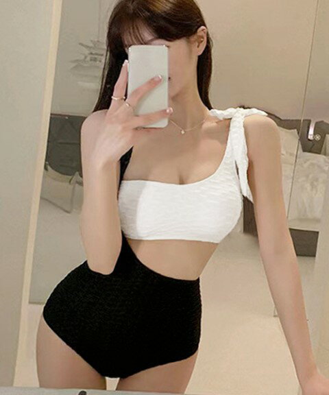 ワンピース水着 レディース水着 モノトーン リボン かわいい セクシー おしゃれ【大きいサイズ レディース 体型カバー フィットネス ワンピース ショートパンツ タンキニ ビキニ mizugi】