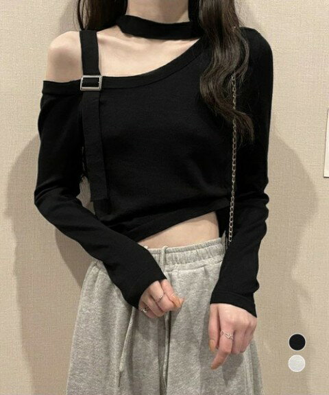 トップス 長袖 薄手 肩だし チョーカー風 無地 セクシー シンプル カジュアル レディース【大きいサイズ レディース 春夏 セール きれ..