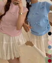 トップス ニット 半袖 薄手 Tシャツ サマーニット リボン シンプル カジュアル かわいい ガーリー【大きいサイズ レディース 夏秋 チュニック フォーマル オフィス ボウタイ シフォン シャツ インナー blouse】