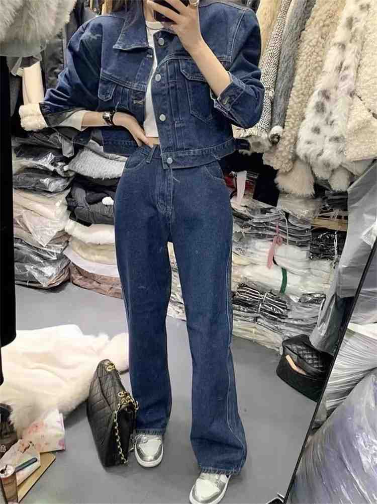 【送料無料】ストレート ワイドパンツ セット デニム 長袖 コート ハイウエスト【大きいサイズ レディース 秋冬 下着 ボトムス ストレート スキニー ショーツ...