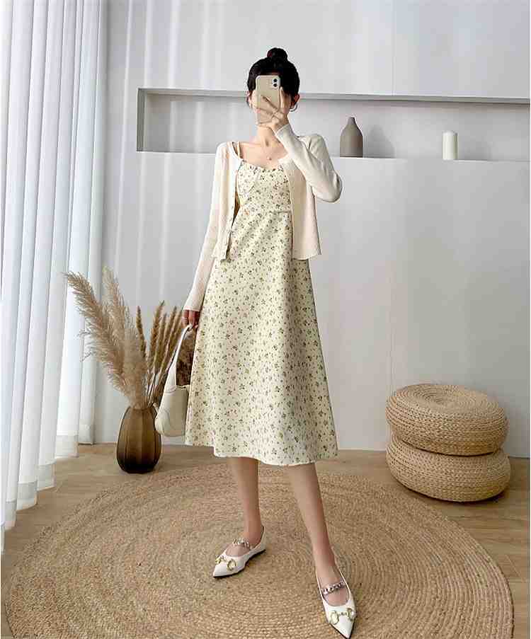 【送料無料】コーデュロイ カーディガン フローラル キャミワンピ お出かけ 可愛い おしゃれ 清楚 春【大きいサイズ レディース 秋冬 結婚式 きれいめ タイト フォーマル 大人 上品 チュニック one-piece】