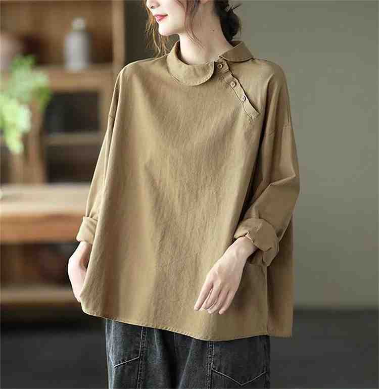 大きいサイズ シャツ カジュアル ピュアカラー トップス ベースシャツ【大きいサイズ レディース 秋冬 ..
