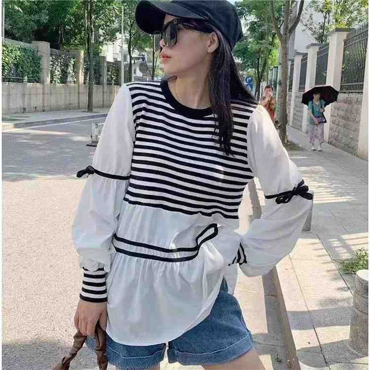 さわやか ストライプ 縫付 レーシング ゆったり感 トップス シャツ【大きいサイズ レディース 無地 シ..