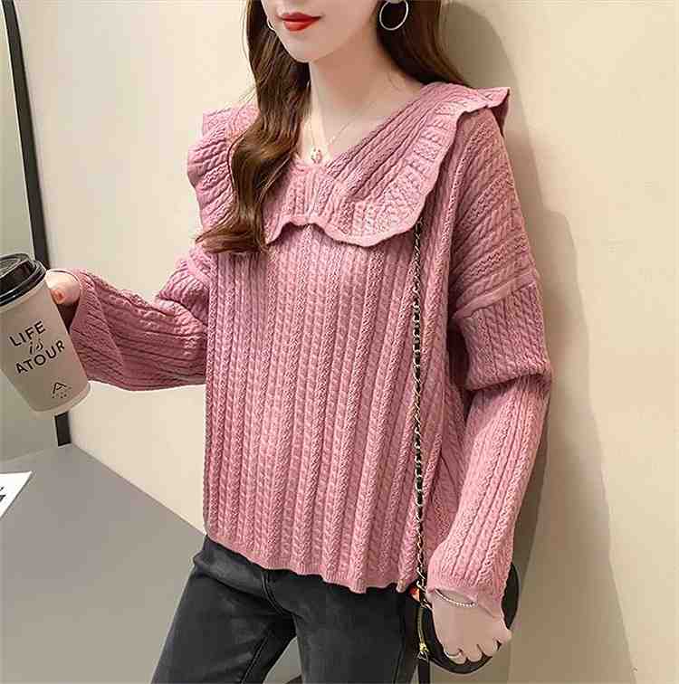 【送料無料】ニットトップス 大人気 sweet系 長袖 スリム 襟付き かわいい レトロ【大きいサイズ レディース 秋冬 きれいめ 可愛い かわいい チュニック tops】