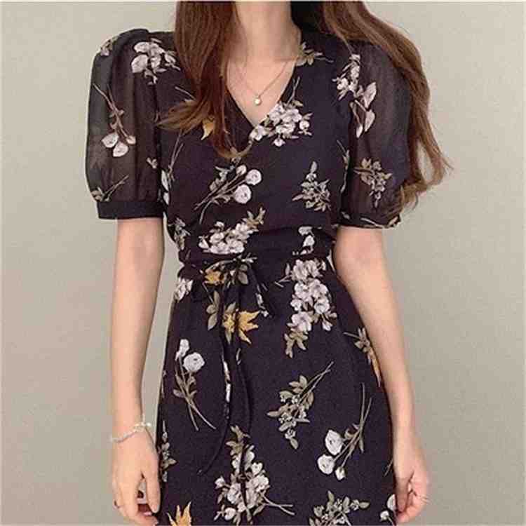 花柄 ワンピース ロングスカート Vネック 半袖【大きいサイズ レディース 夏秋 結婚式 きれいめ タイト フォーマル 大人 上品 チュニック one-piece】のサムネイル
