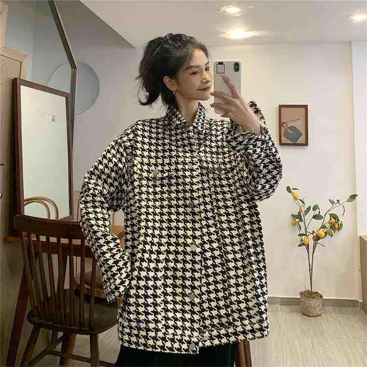 新作 スリム 千鳥格子 コート トレンド【大きいサイズ レディース ロング ジャケット アウター 上着 ハンガー ロング丈 夏秋 coat】