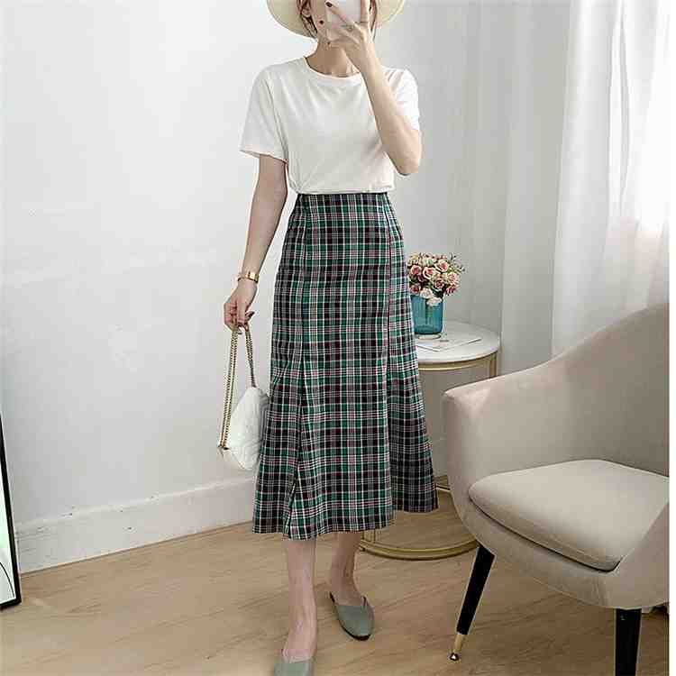 レトロ中~長丈スリムシンプルチェッ...