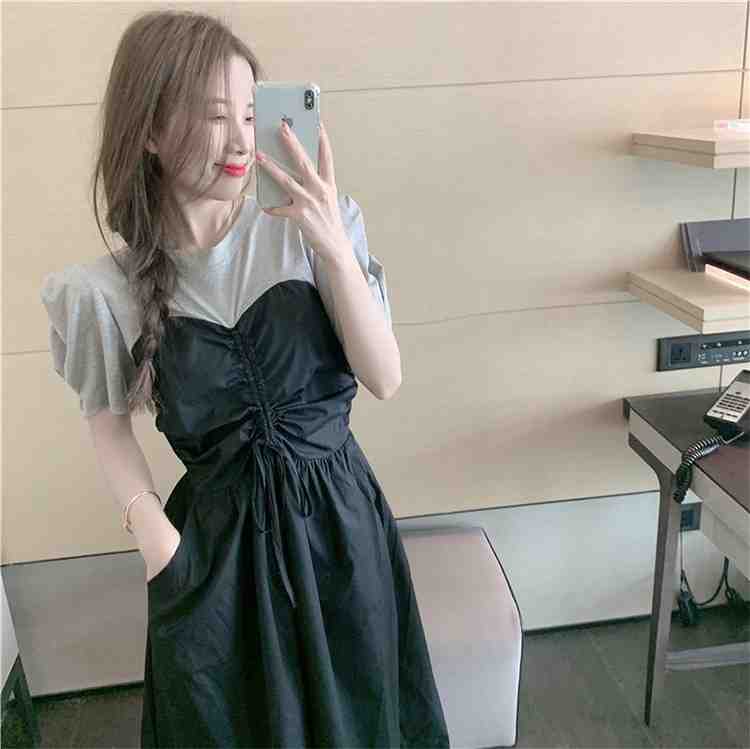 半袖 スリム 縫付生地 パフスリーブ ミドル丈 ワンピース【大きいサイズ レディース 秋冬 結婚式 きれいめ タイト フォーマル 大人 上品 チュニック one-piece】