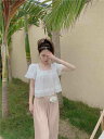 半袖 パフスリーブ シフォン トップス カジュアル ワイドパンツ【大きいサイズ レディース 夏秋 下着 ボトムス ストレート スキニー ショーツ pants】