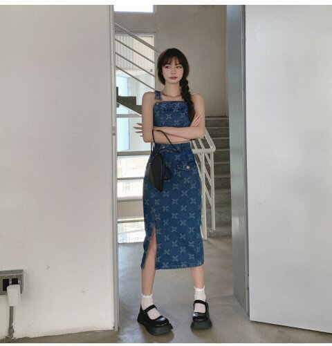 ベアトップ カジュアル トップス スリット スカート デニム 上下セット【大きいサイズ レディース ニット 上下セット set スウェット スエット sweat ルームウェア ジャージ 夏秋 setup】