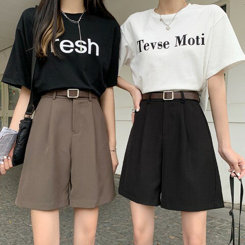 ショート丈 薄手 ストレート 五分丈パンツ ゆったり ショートパンツ ハイウエスト【大きいサイズ レ