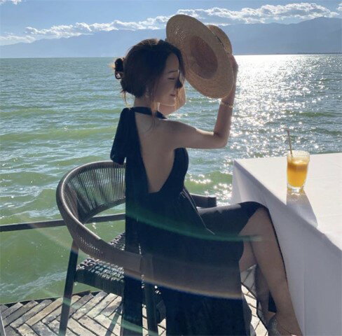 アーネストショップのロングスカート シフォンドレス ビーチドレス 休暇 Vネック【大きいサイズ レディース ロング 秋冬 フレア スウェット パンツ レギンス スカーチョ スキニー レギンス skirt】｜アングル2