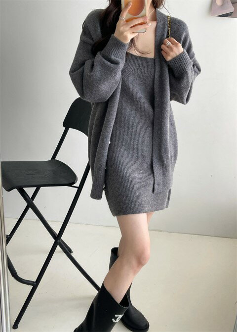 ミニスカートカーディガンニットトッ...