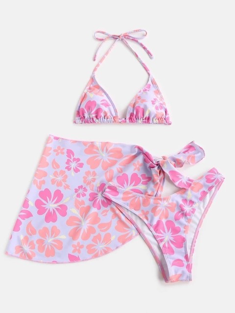水着 3点セット レースアップ ビキニ 花柄 かわいい スカート水着【大きいサイズ レディース 体型カバー フィットネス ワンピース ショートパンツ タンキニ ビキニ mizugi】