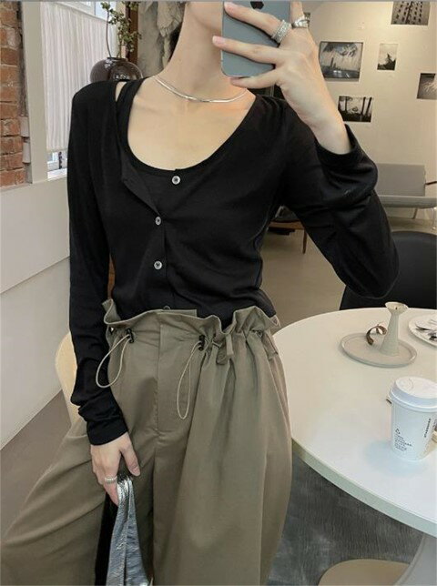 タンクトップ+カーディガン 2点セット カジュアル シンプル 薄手 【大きいサイズ レディース ニット ロング カーデガン 薄手 カーデ コーディガン アンサンブル 秋冬 上着 cardigan Bolero】