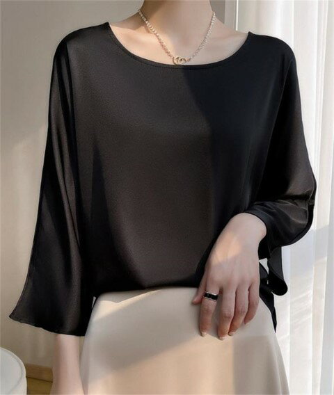 シフォンシャツ 長袖Tシャツ きれいめ オフィスカジュアル シンプル 無地 大きいサイズあり【大きいサイズ レディース 春夏 チュニック フォーマル オフィス ボウタイ シフォン シャツ インナー blouse】