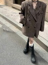 ウールコート ダブルボタン アウター コート カジュアル 長袖 【大きいサイズ レディース ロング ジャケット アウター 上着 ハンガー ロング丈 春夏 coat】(4)