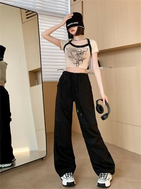 ワイドパンツ ストリート ゆったり シンプル ダンス カジュアル ヒップホップ【大きいサイズ レディース 秋冬 下着 ボトムス ストレート スキニー ショーツ pants】