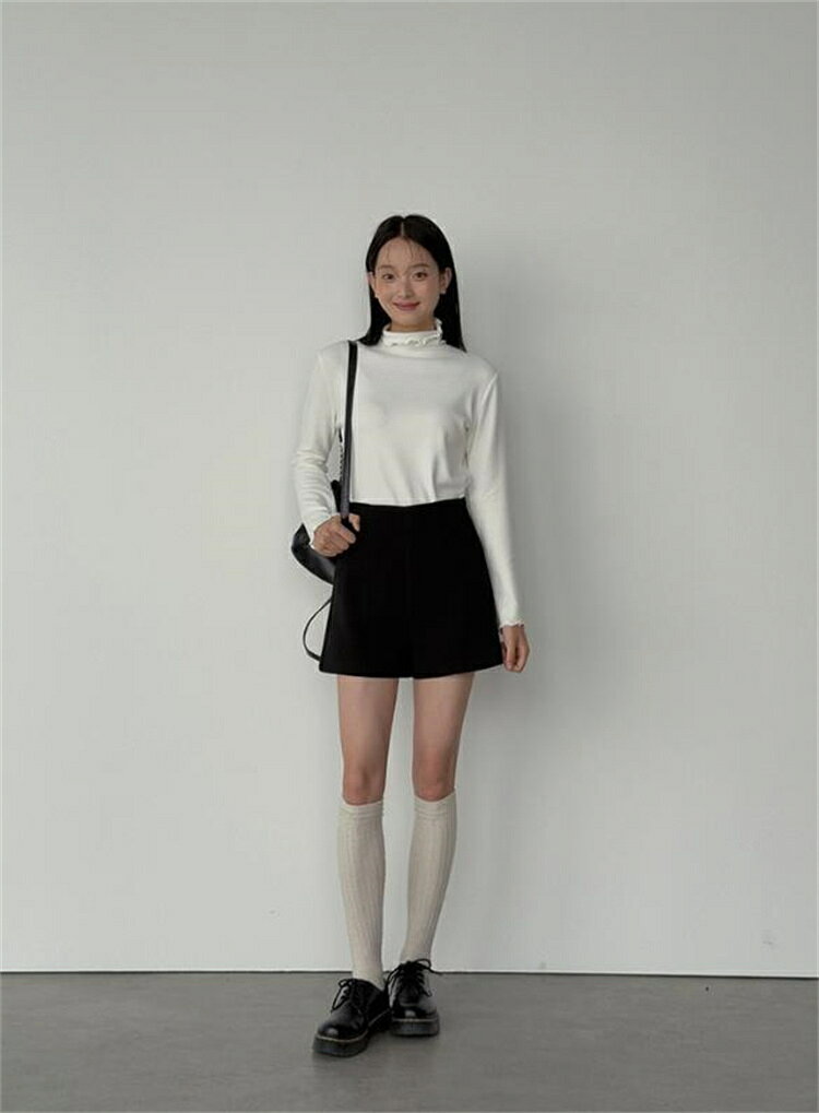 トップス 長袖 タートルネック ベースシャツ インナー 重ね着 無地 フリル タイト【大きいサイズ レデ..