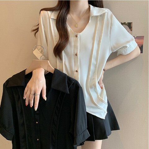 トップス シャツ ブラウス 半袖 オフィスカジュアル シンプル きれいめ レディース【大きいサイズ レディース 春夏 チュニック フォーマル オフィス ボウタイ シフォン シャツ インナー blouse】