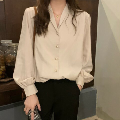 フレンチ パール飾りシングルブレスト ブラウス【大きいサイズ レディース 春夏 チュニック フォーマル オフィス ボウタイ シフォン シャツ インナー blouse】