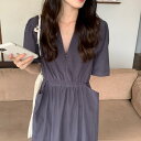 シンプル 半袖 Vネック ポケット 着丈 ロングカジュアルワンピース 3色【大きいサイズ レディース 春夏 結婚式 きれいめ タイト フォーマル 大人 上品 チュニック one-piece】(4)