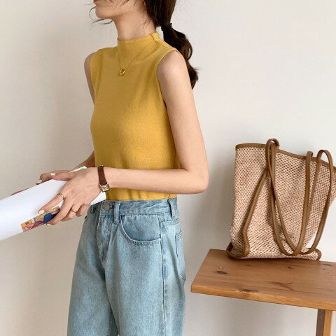 韓国系 ハーフネックノースリーブトップス無地 ファッション Tシャツ【大きいサイズ レディース 秋冬 チュニック フォーマル オフィス ボウタイ シフォン シャツ インナー blouse】