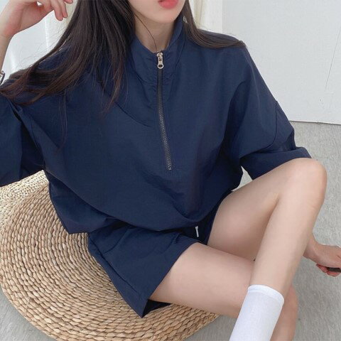 無地 Tシャツ+無地 ハイウエスト ショートパンツ 二点セット【大きいサイズ レディース ニット 上下セット set スウェット スエット sweat ルームウェア ジャージ 秋冬 setup】