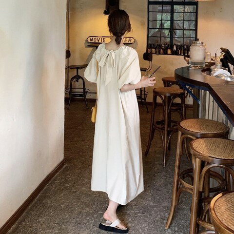 シンプル ゆったり レーシングパフスリーブ カジュアル ワンピース【大きいサイズ レディース 春夏 結婚式 きれいめ タイト フォーマル 大人 上品 チュニック one-piece】