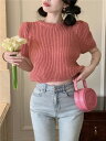 カジュアル レトロ ニット生地 半袖 プルオーバー セーター カットソー【大きいサイズ レディース 夏秋 きれいめ 可愛い かわいい チュニック tops】(4)