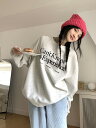 レトロ ゆったり 長袖 プリント アルファベット プルオーバー 裏起毛 トレーナー【大きいサイズ レディース パーカー 無地 夏秋 チュニック 薄手 スウェット シャツ ブラウス pullover parker】