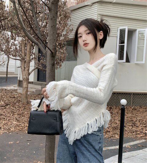 カジュアル レトロ ニット生地 タッセル プルオーバー セーター カットソー【大きいサイズ レディース ..