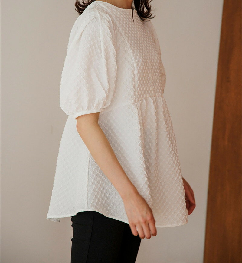 カジュアル エレガント ジャカード シャツ ブラウス【大きいサイズ レディース 夏秋 チュニック フォーマル オフィス ボウタイ シフォン シャツ インナー blouse】のサムネイル