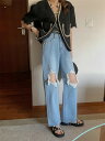 レトロ 合わせやすい ゆったり エイジング加工 ハイウエスト デニムパンツ【大きいサイズ レディース 夏秋 下着 ボトムス ストレート スキニー ショーツ pants】