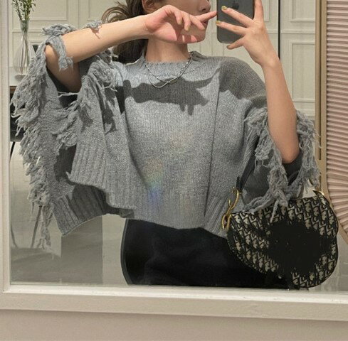 韓国風 合わせやすい タッセル ニット生地 セーター カットソー【大きいサイズ レディース 秋冬 きれい..